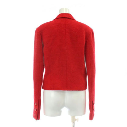 Chanel Tailored Jacket Bleather Wool Silk Short Length Single 1B Shoulder Pads