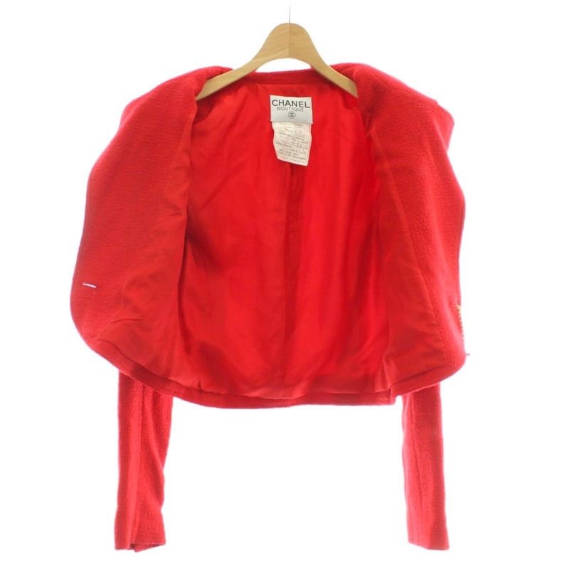 Chanel Tailored Jacket Bleather Wool Silk Short Length Single 1B Shoulder Pads