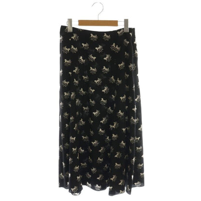 Celine Sulky Logo Allover Skirt Flared Silk 36 Black White CX - GY57