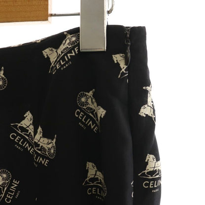 Celine Sulky Logo Allover Skirt Flared Silk 36 Black White CX - GY57
