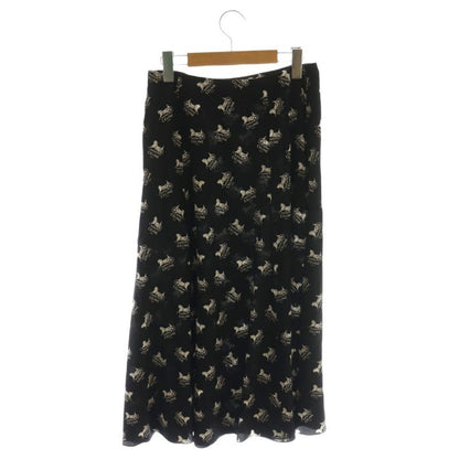 Celine Sulky Logo Allover Skirt Flared Silk 36 Black White CX - GY57