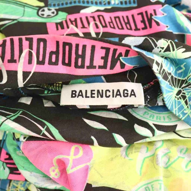 Balenciaga 20SS City Print Dress Long Total XS Black Multicolor DO - GY57