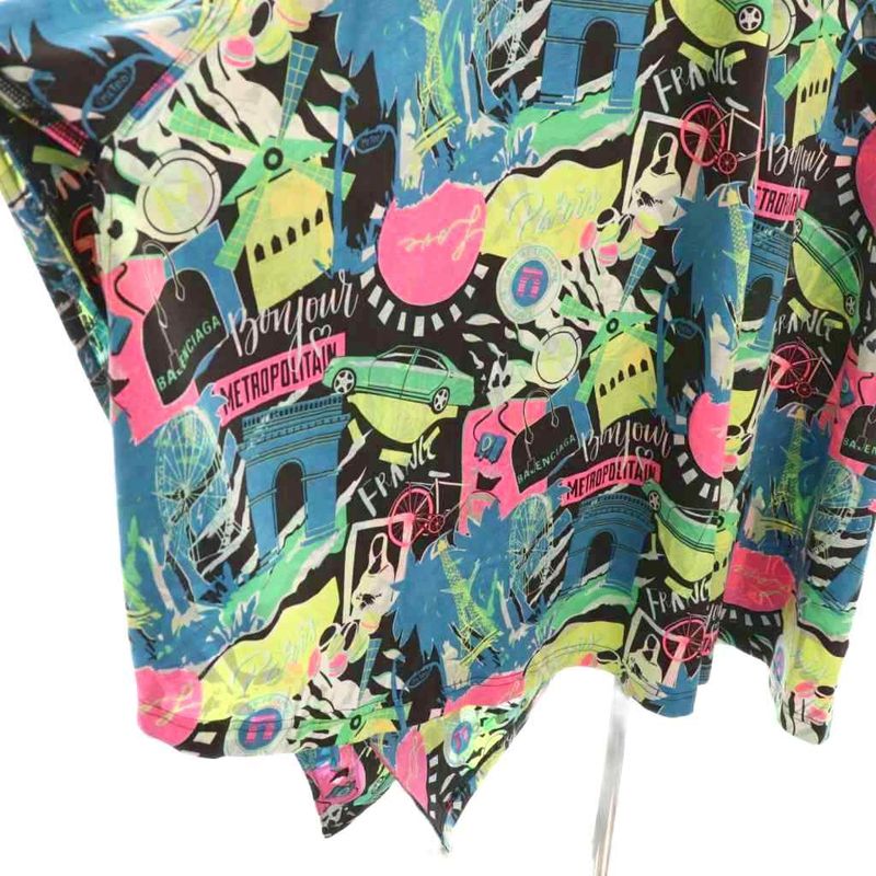 Balenciaga 20SS City Print Dress Long Total XS Black Multicolor DO - GY57