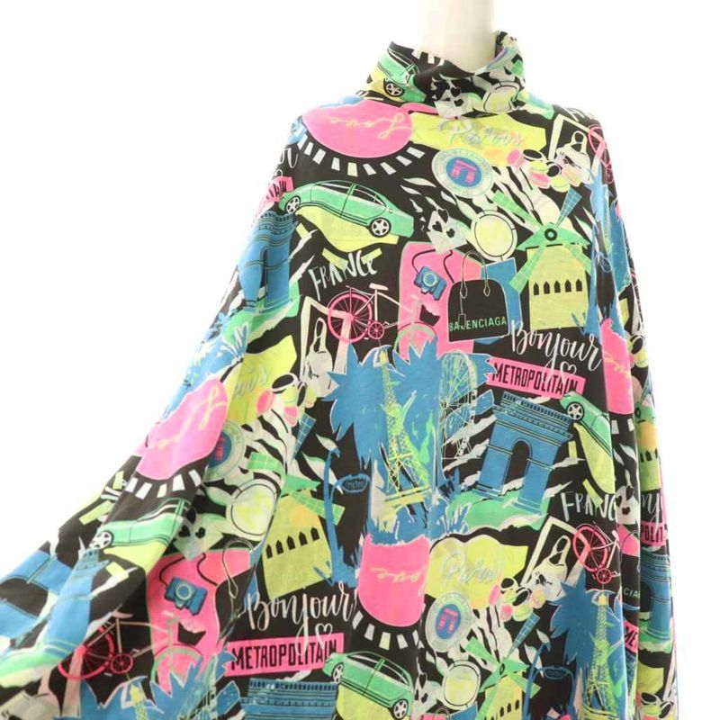 Balenciaga 20SS City Print Dress Long Total XS Black Multicolor DO - GY57