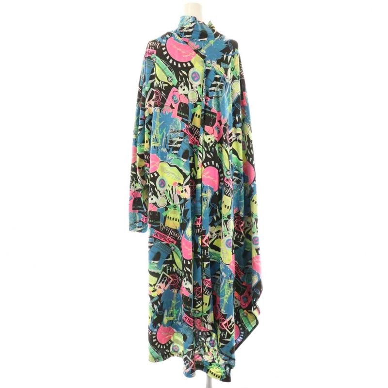 Balenciaga 20SS City Print Dress Long Total XS Black Multicolor DO - GY57