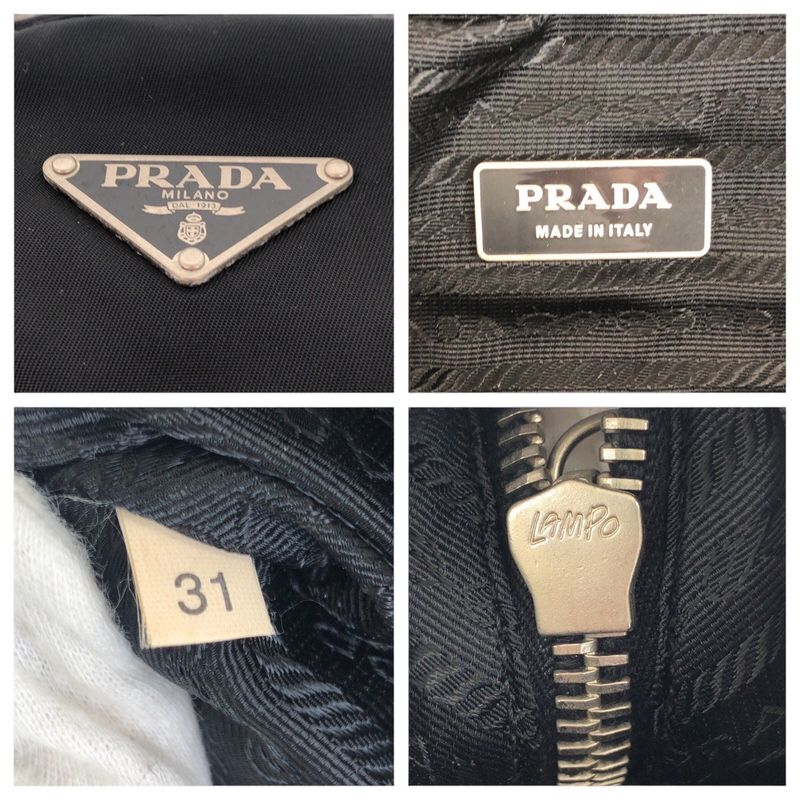 Prada Tessuto Triangle Logo Plate Black Silver Hardware Nylon Leather Handbag