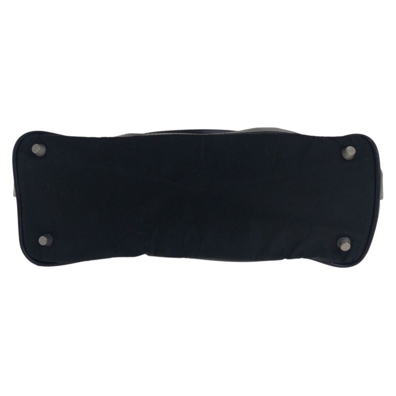 Prada Tessuto Triangle Logo Plate Black Silver Hardware Nylon Leather Handbag