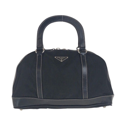 Prada Tessuto Triangle Logo Plate Black Silver Hardware Nylon Leather Handbag