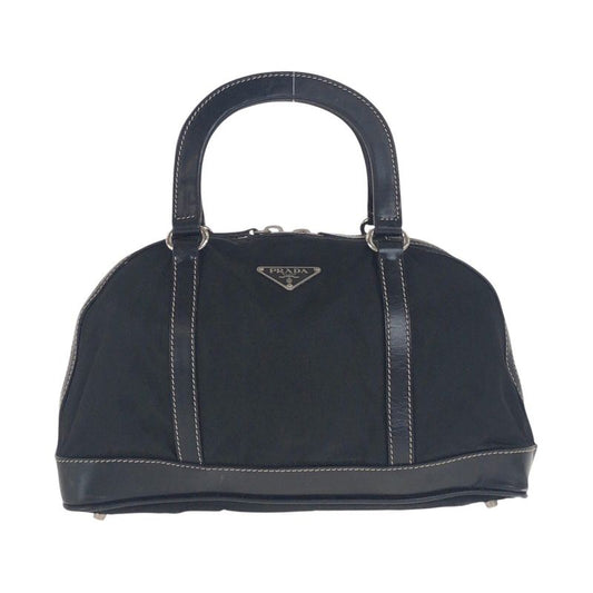 Prada Tessuto Triangle Logo Plate Black Silver Hardware Nylon Leather Handbag