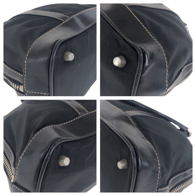 Prada Tessuto Triangle Logo Plate Black Silver Hardware Nylon Leather Handbag