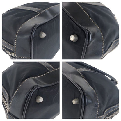 Prada Tessuto Triangle Logo Plate Black Silver Hardware Nylon Leather Handbag