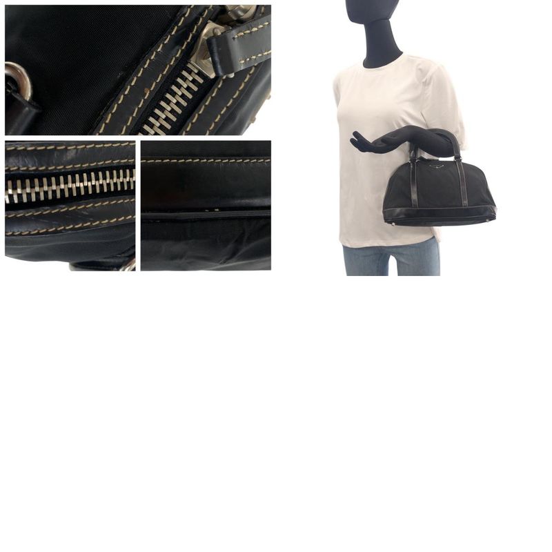 Prada Tessuto Triangle Logo Plate Black Silver Hardware Nylon Leather Handbag