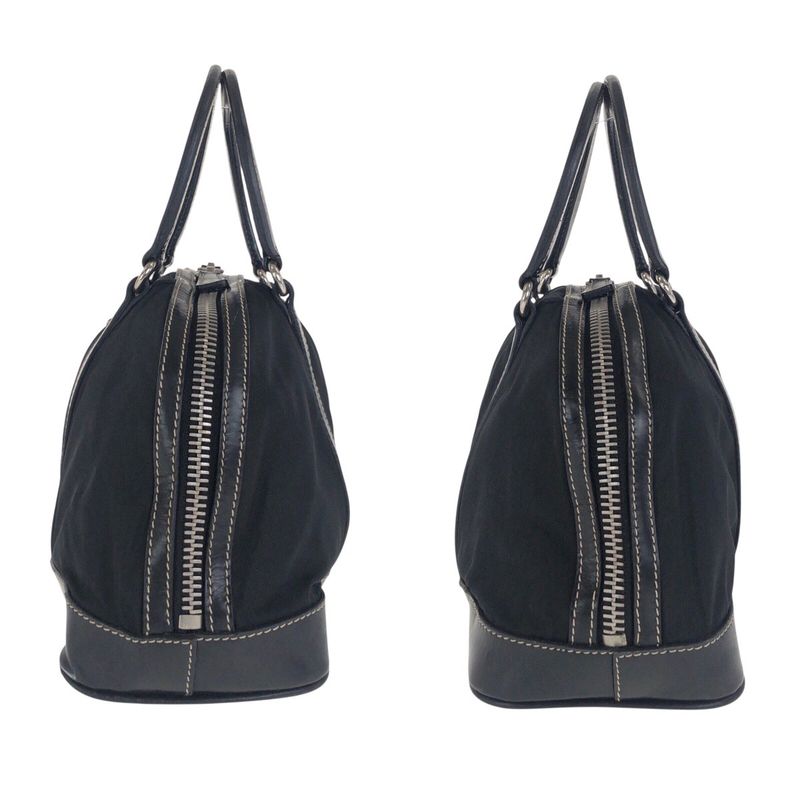 Prada Tessuto Triangle Logo Plate Black Silver Hardware Nylon Leather Handbag