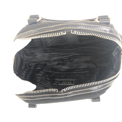 Prada Tessuto Triangle Logo Plate Black Silver Hardware Nylon Leather Handbag