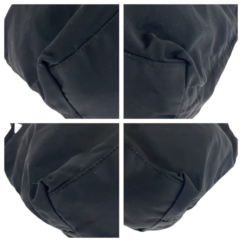 Prada Tessuto Triangle Logo Plate Black Silver Hardware Nylon Leather Shoulder