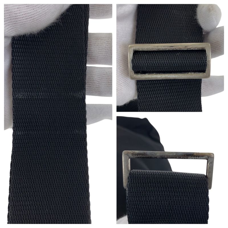 Prada Tessuto Triangle Logo Plate Black Silver Hardware Nylon Leather Shoulder