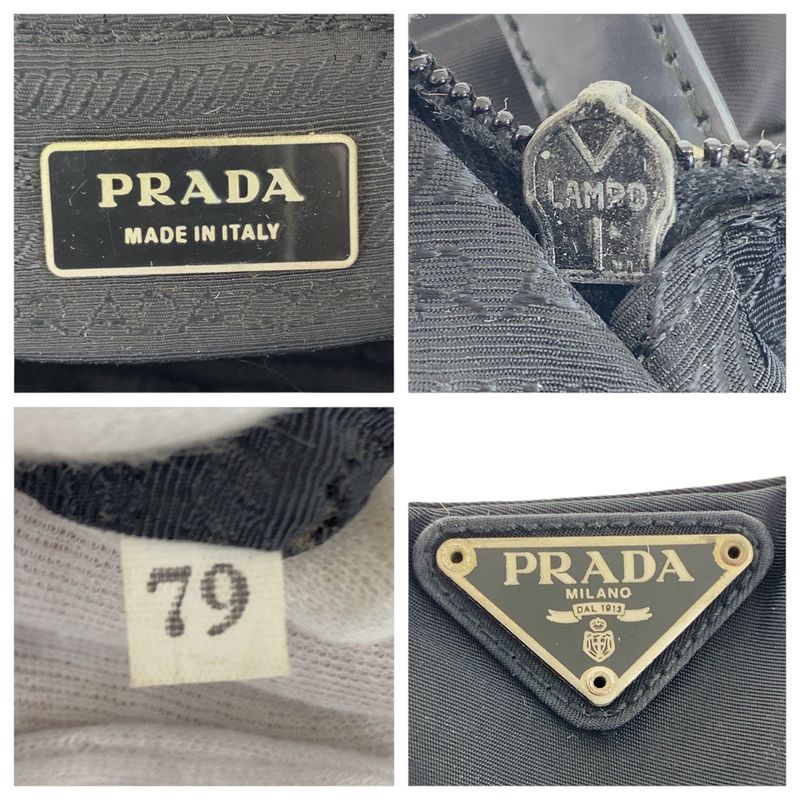 Prada Tessuto Triangle Logo Plate Black Silver Hardware Nylon Leather Shoulder