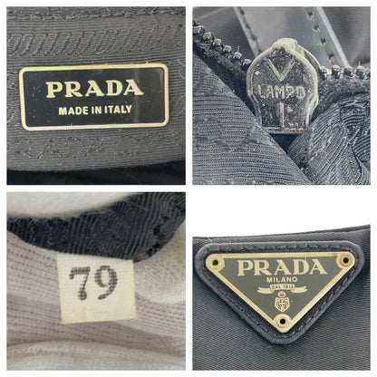 Prada Tessuto Triangle Logo Plate Black Silver Hardware Nylon Leather Shoulder