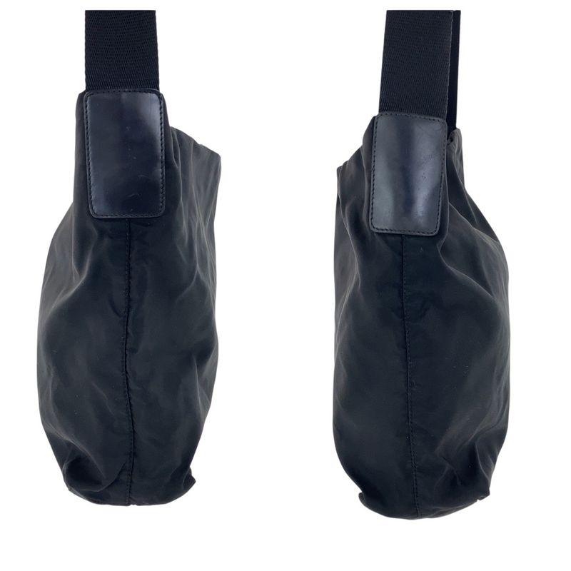 Prada Tessuto Triangle Logo Plate Black Silver Hardware Nylon Leather Shoulder