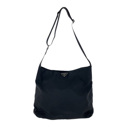 Prada Tessuto Triangle Logo Plate Black Silver Hardware Nylon Leather Shoulder