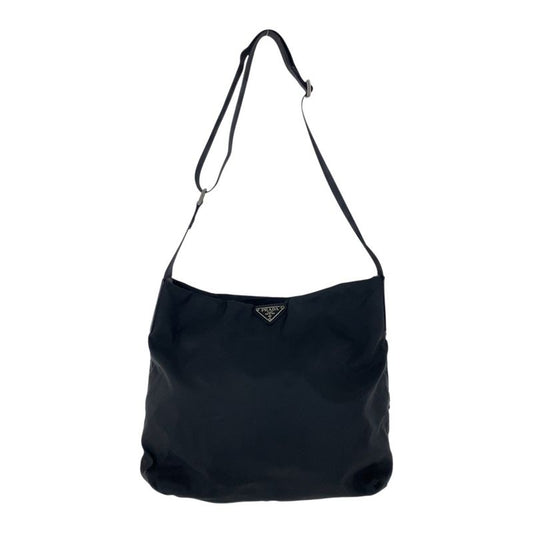 Prada Tessuto Triangle Logo Plate Black Silver Hardware Nylon Leather Shoulder
