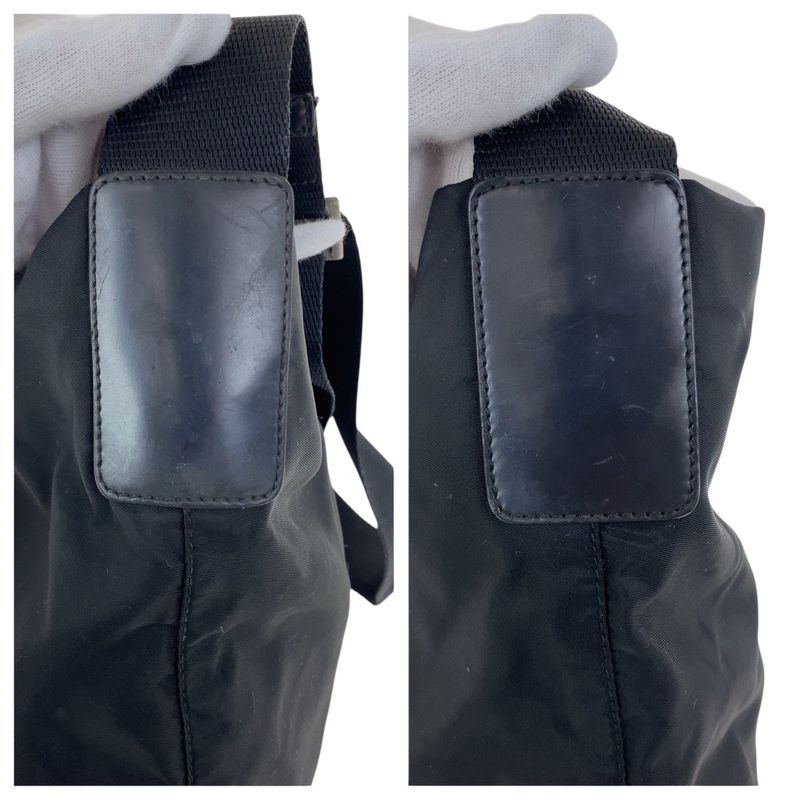 Prada Tessuto Triangle Logo Plate Black Silver Hardware Nylon Leather Shoulder