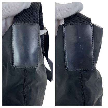 Prada Tessuto Triangle Logo Plate Black Silver Hardware Nylon Leather Shoulder