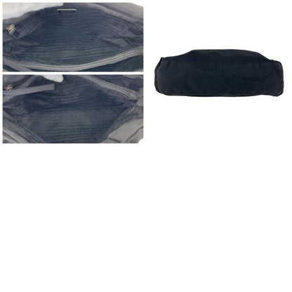 Prada Tessuto Triangle Logo Plate Black Silver Hardware Nylon Leather Shoulder