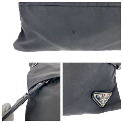 Prada Tessuto Triangle Logo Plate Black Silver Hardware Nylon Leather Shoulder