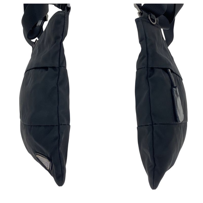 Prada Tessuto Triangle Logo Plate Black Silver Hardware Nylon Leather Shoulder