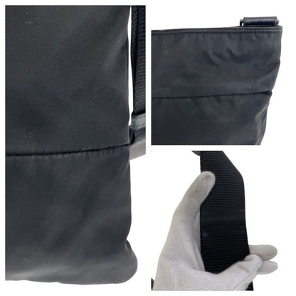 Prada Tessuto Triangle Logo Plate Black Silver Hardware Nylon Leather Shoulder