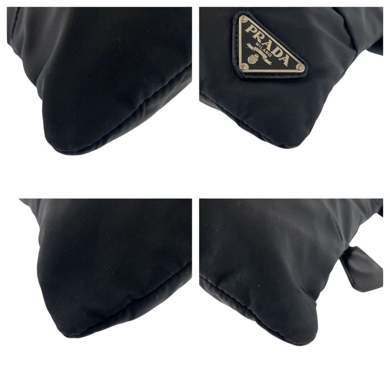 Prada Tessuto Triangle Logo Plate Black Silver Hardware Nylon Leather Shoulder