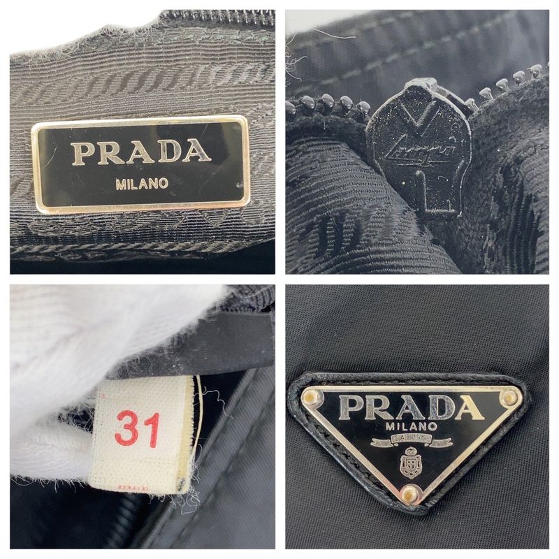 Prada Tessuto Triangle Logo Plate Black Silver Hardware Nylon Leather Shoulder