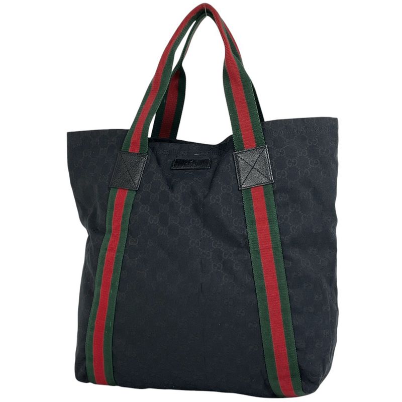 Gucci GG Pattern Tote Handbag Sherry Line Web Tote Bag GG Canvas Black 189669