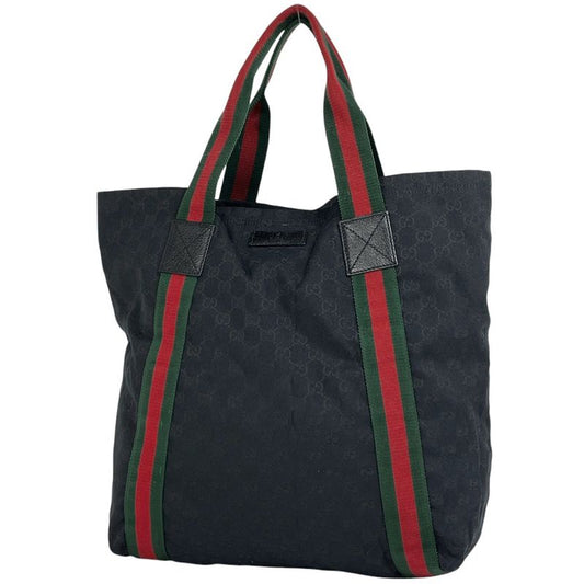 Gucci GG Pattern Tote Handbag Sherry Line Web Tote Bag GG Canvas Black 189669