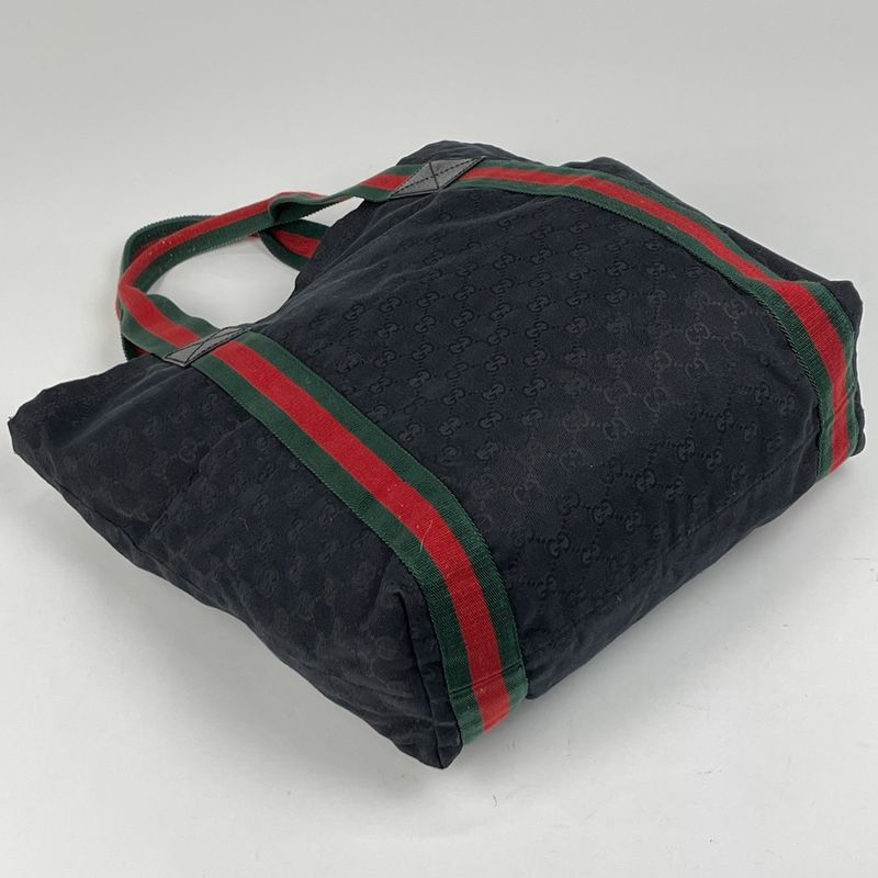 Gucci GG Pattern Tote Handbag Sherry Line Web Tote Bag GG Canvas Black 189669