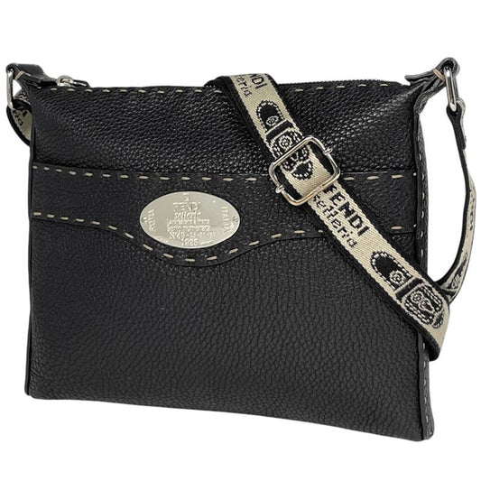 Fendi Selleria Shoulder Bag Logo Crossbody Shoulder Bag Leather Black 8bt092