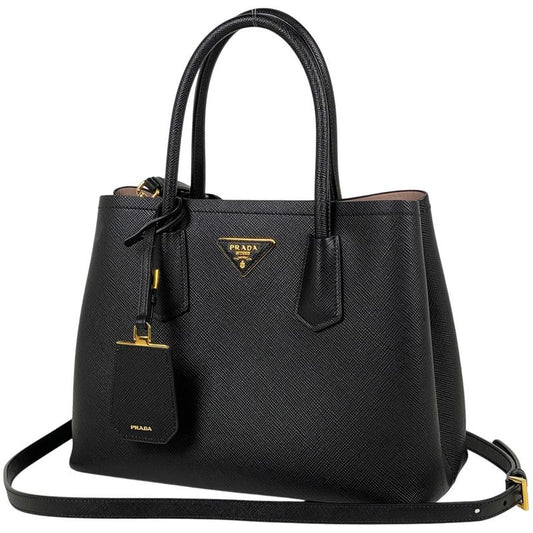 Prada Double Small Bag 2WAY Shoulder Bag Handbag Leather Black 1bg887 Women