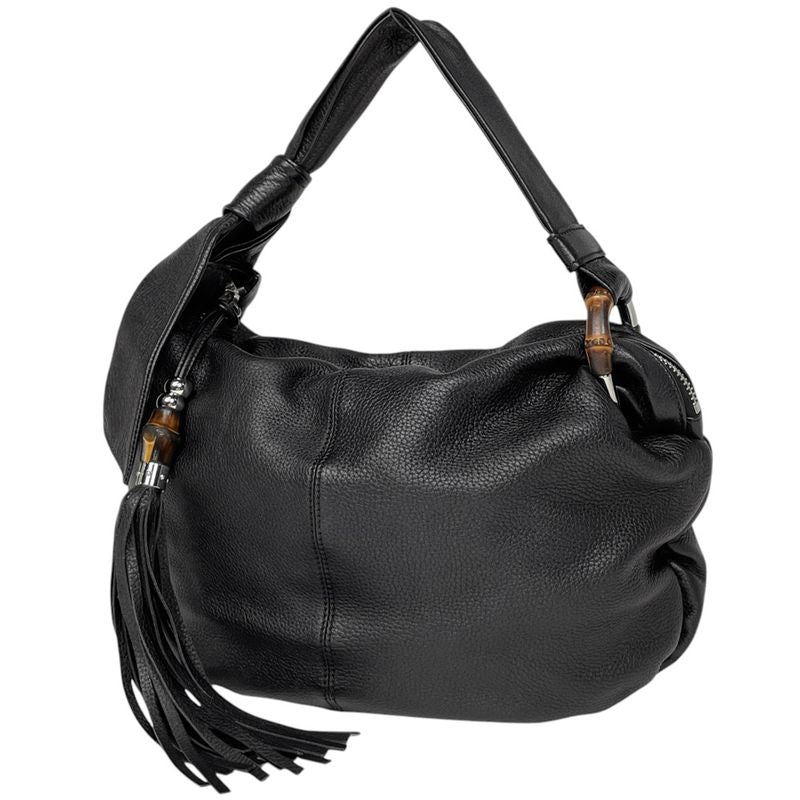 Gucci Bamboo Hobo Shoulder Bag Fringe Tassel Shoulder Bag Leather Black 232930