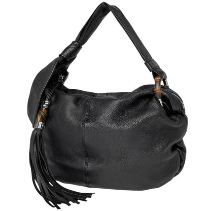 Gucci Bamboo Hobo Shoulder Bag Fringe Tassel Shoulder Bag Leather Black 232930