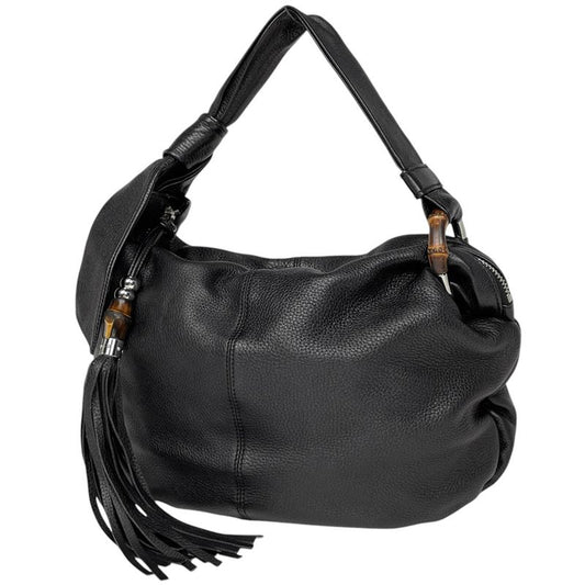 Gucci Bamboo Hobo Shoulder Bag Fringe Tassel Shoulder Bag Leather Black 232930