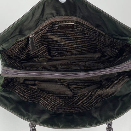 Prada Logo Chain Tote Shoulder Bag Tote Leather Brown Green B4328 Women