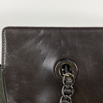 Prada Logo Chain Tote Shoulder Bag Tote Leather Brown Green B4328 Women