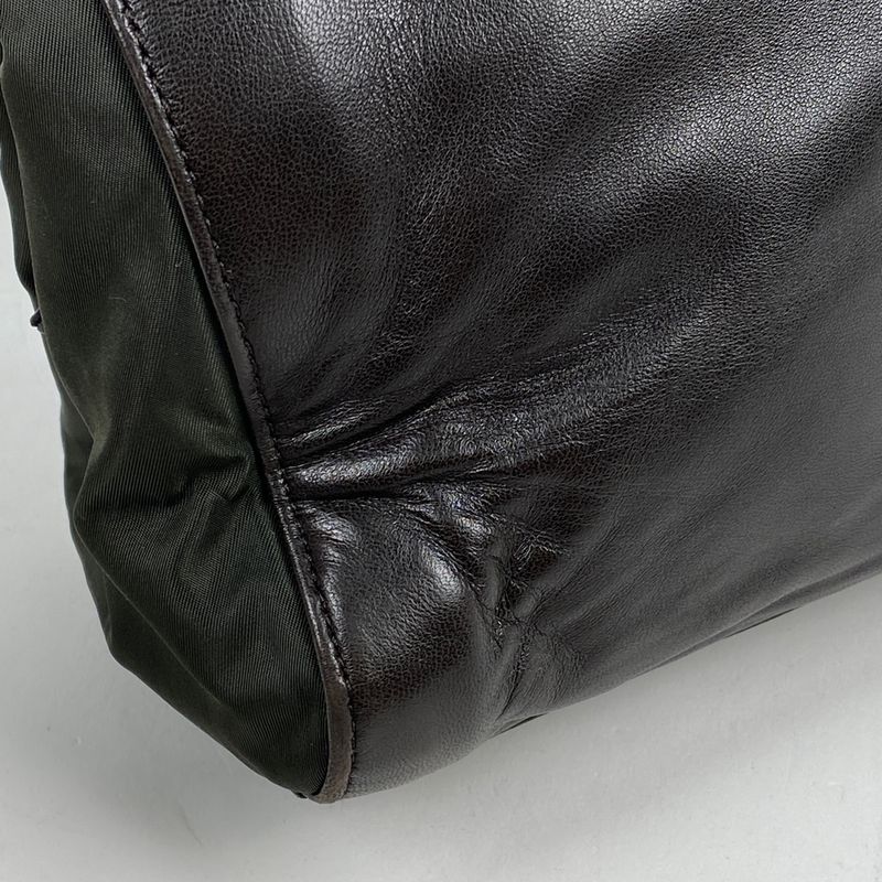 Prada Logo Chain Tote Shoulder Bag Tote Leather Brown Green B4328 Women