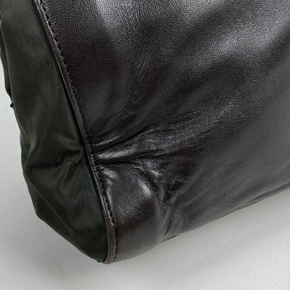 Prada Logo Chain Tote Shoulder Bag Tote Leather Brown Green B4328 Women