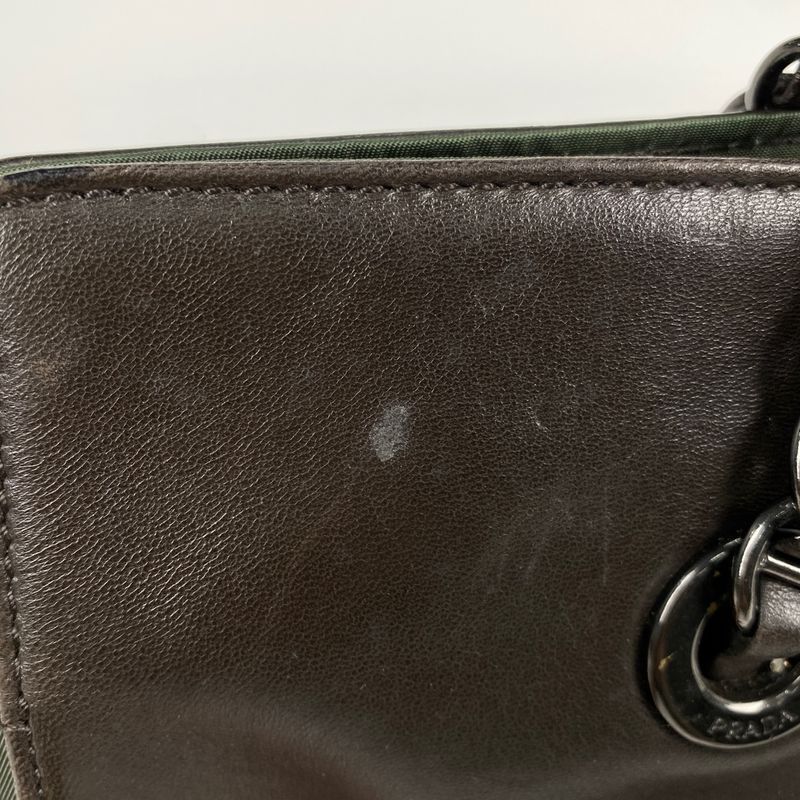 Prada Logo Chain Tote Shoulder Bag Tote Leather Brown Green B4328 Women