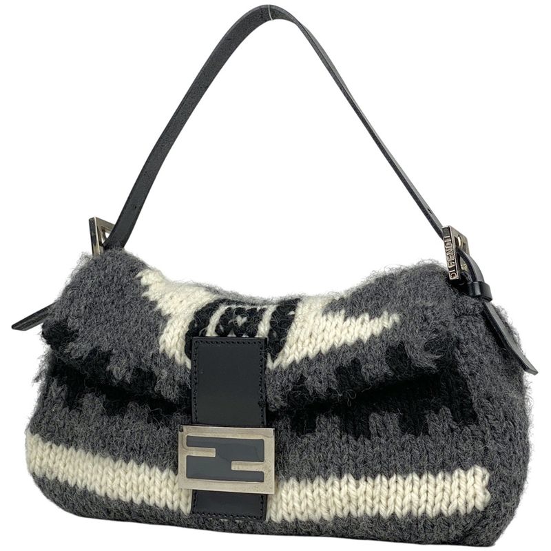 Fendi Zucca Logo Mamma Bucket One Shoulder Handbag Shoulder Bag Fabric Gray