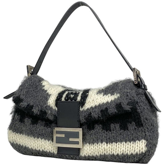 Fendi Zucca Logo Mamma Bucket One Shoulder Handbag Shoulder Bag Fabric Gray