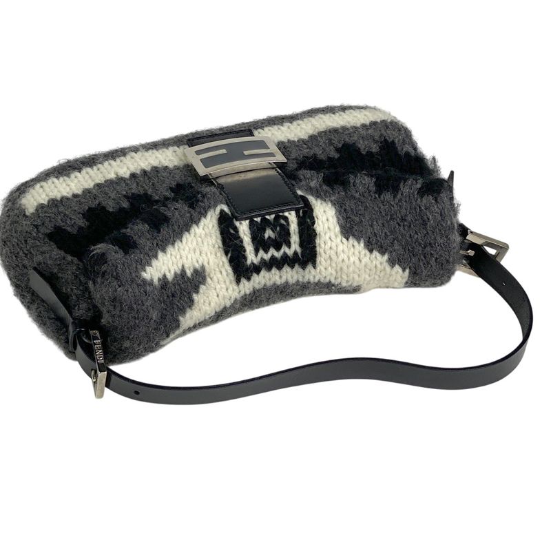 Fendi Zucca Logo Mamma Bucket One Shoulder Handbag Shoulder Bag Fabric Gray