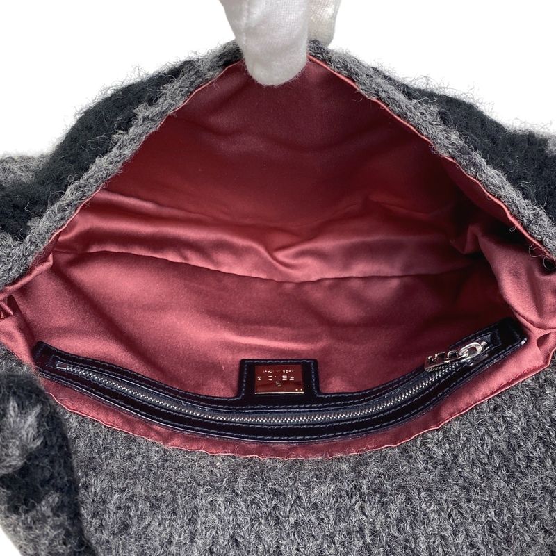 Fendi Zucca Logo Mamma Bucket One Shoulder Handbag Shoulder Bag Fabric Gray